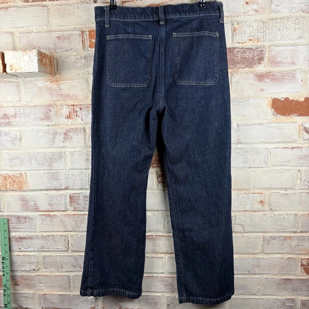 J.Crew Dark Wash Wide Leg Denim Jeans Sz 27 Patch Pocket Sailor Gold Button 90s